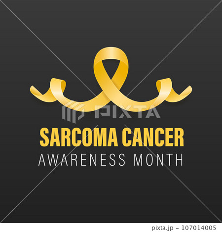 Sarcoma, Bone Cancer Banner, Card, Placard with Vector 3d Realistic Yellow Ribbon on Black Background. Sarcoma Cancer Awareness Month Symbol Closeup, July. World Bone Cancer Day Concept Sarcoma, Bone Cancer Banner, Card, Placard with Vector 3d Realistic Yellow Ribbon on Black Background. Sarcoma Cancer Awareness Month Symbol Closeup, July. World Bone Cancer Day Concept 107014005