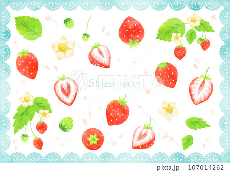 かわいい手描きのイチゴの素材セット 107014262