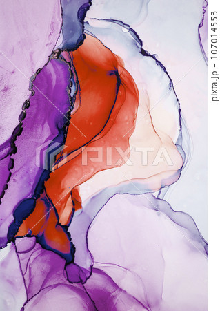 The picture is painted in alcohol ink. Creative abstract artwork made with translucent ink colors. Trendy wallpaper. Abstract painting, can be used as a background for wallpapers, posters, websites. 107014553