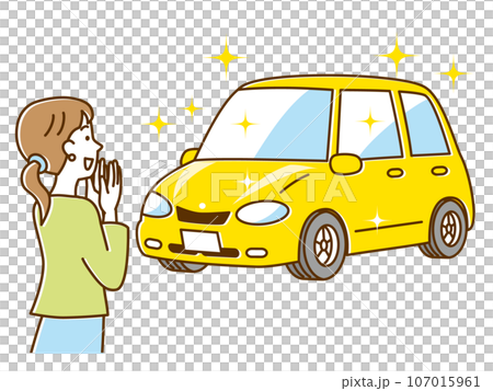 ピカピカの車を見て喜ぶ女性 107015961