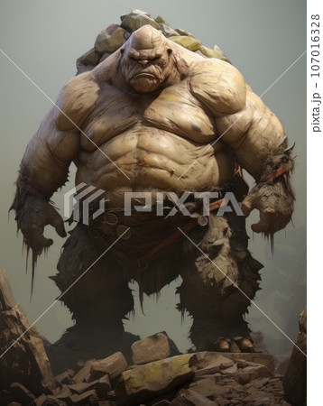 Fat ugly orc giant fairy tale character. AI 107016328
