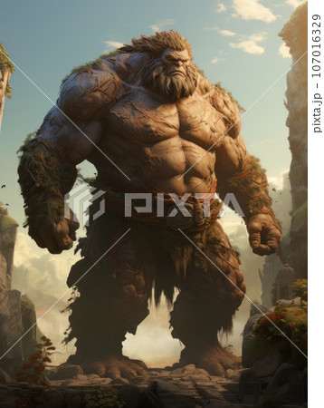 Fat ugly orc giant fairy tale character. AI 107016329
