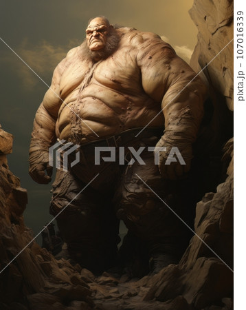 Fat ugly orc giant fairy tale character. AI 107016339
