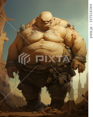 Fat ugly orc giant fairy tale character. AI 107016364