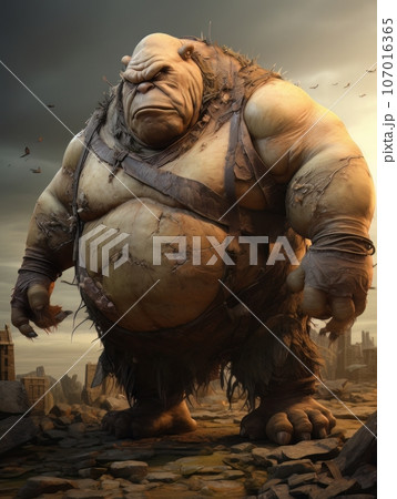 Fat ugly orc giant fairy tale character. AI 107016365
