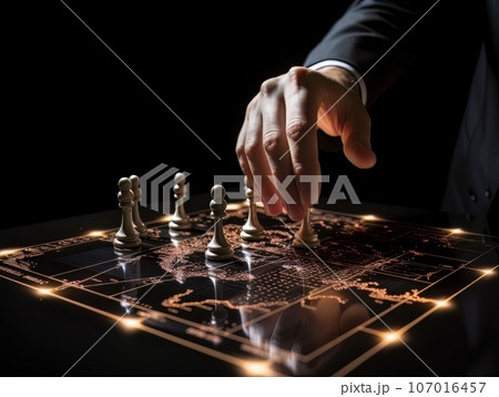 Faceless businessman plays chess. Strategy for success and victory. AI Faceless businessman plays chess. Strategy for success and victory. AI 107016457