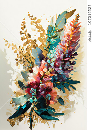 Abstract floral oil painting. Snapdragon flower on white background. Luxury interior wall art Abstract floral oil painting. Snapdragon flower on white background. Luxury interior wall art 107016522