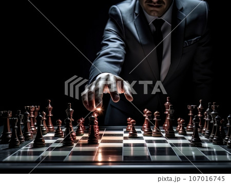 Faceless businessman plays chess. Strategy for success and victory. AI Faceless businessman plays chess. Strategy for success and victory. AI 107016745