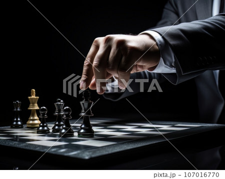 Faceless businessman plays chess. Strategy for success and victory. AI Faceless businessman plays chess. Strategy for success and victory. AI 107016770