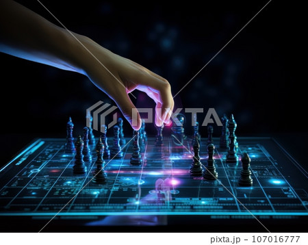 Faceless businessman plays chess. Strategy for success and victory. AI 107016777