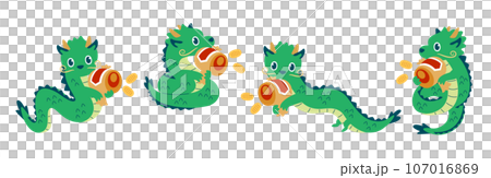 Illustration set of a dragon holding a hammer 107016869