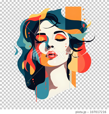 abstract, woman, illustration, art, graphic, background, design, poster, modern, face, style, fashion, girl, portrait, creative, female, colorful, beauty, concept, pattern, vintage, trendy, people, 107017216