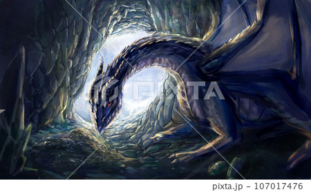 ドラゴンと洞窟のイラスト ファンタジーのイラスト素材 [107017476