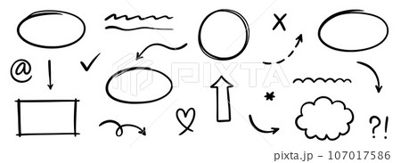 Hand drawn line arrow, sketch underline, round frame element set. Scribble sketch pencil stroke circle frame, heart, doodle graphic element. Vector Hand drawn line arrow, sketch underline, round frame element set. Scribble sketch pencil stroke circle frame, heart, doodle graphic element. Vector 107017586