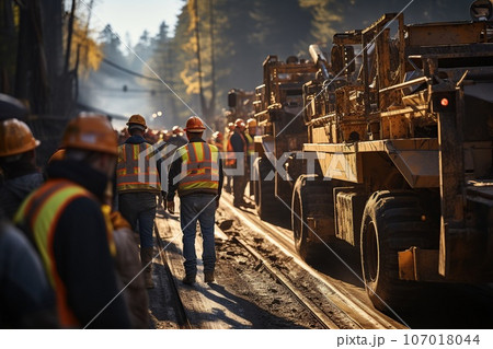 workers working together on the construction site workers working together on the construction site 107018044