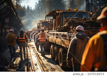 workers working together on the construction site 107018053