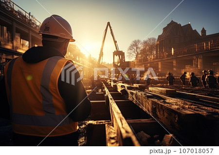 workers working together on the construction site 107018057