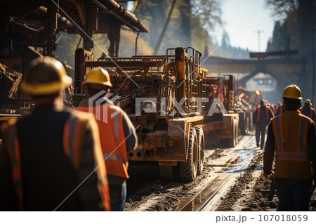 workers working together on the construction site 107018059