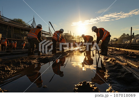 workers working together on the construction site 107018069