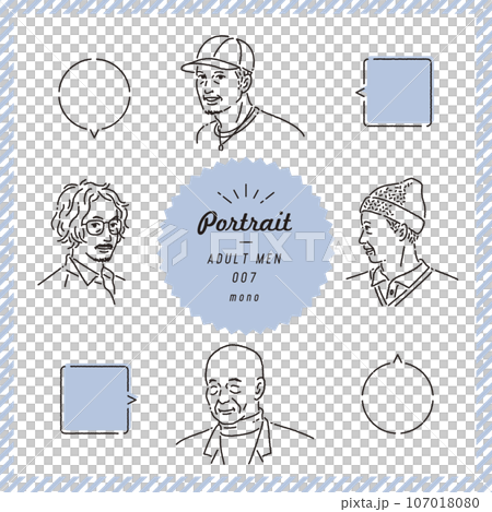 高齢男性の線画表情セット(モノクロ) 高齢男性の線画表情セット(モノクロ) 107018080