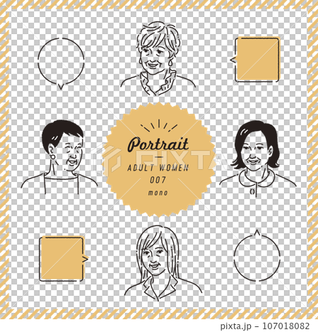 Elderly woman's line drawing facial expression set (monochrome) Elderly woman's line drawing facial expression set (monochrome) 107018082