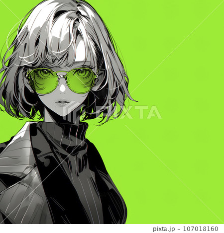 サングラスをかけた女性のアニメイラスト（AI生成画像）のイラスト素材