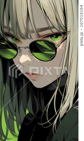 サングラスをかけた女性のアニメイラスト（AI生成画像）のイラスト素材