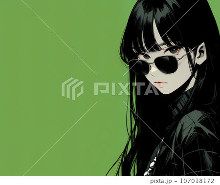 サングラスをかけた女性のアニメイラスト（AI生成画像）のイラスト素材