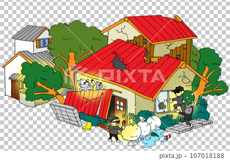 空き家問題・老朽化して様々な社会問題を起こす住宅のイラスト 空き家問題・老朽化して様々な社会問題を起こす住宅のイラスト 107018188