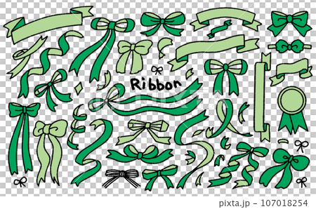 Vector illustration set of handwritten ribbons and frames - green 107018254