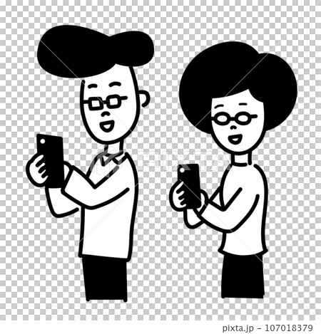 モノクロ シンプル ビジネス 男女 スマホ 線画 モノクロ シンプル ビジネス 男女 スマホ 線画 107018379