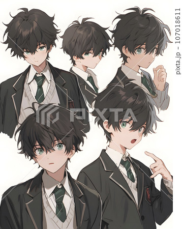 男子高校生のキャラクターシート　デフォルメイラスト（AI生成画像） 107018611