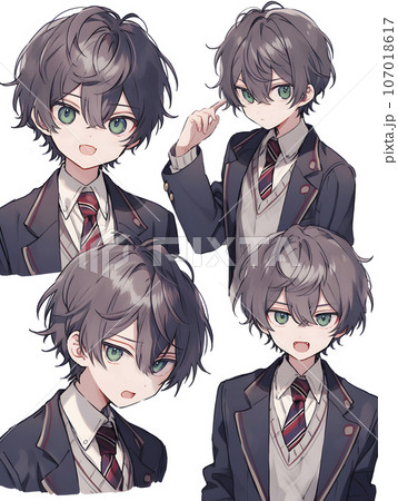 男子高校生のキャラクターシート　デフォルメイラスト（AI生成画像） 107018617