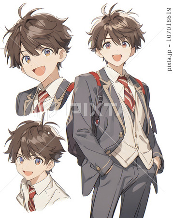 男子高校生のキャラクターシート デフォルメイラスト(AI生成画像) 男子高校生のキャラクターシート デフォルメイラスト(AI生成画像) 107018619