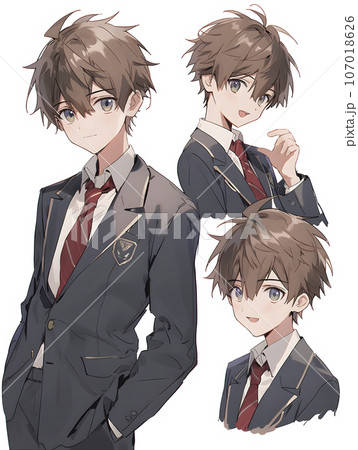 男子高校生のキャラクターシート　デフォルメイラスト（AI生成画像） 107018626