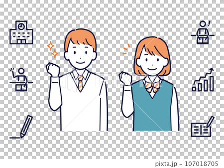 充実した学生生活を送る男子生徒と女子生徒＿上半身＿アイコンセット 107018705