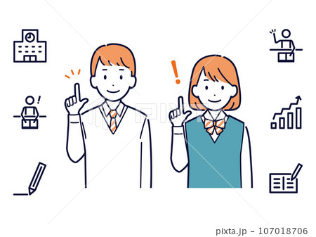 指さしして提案する学生の男女＿上半身＿アイコンセット 107018706