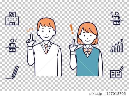 指さしして提案する学生の男女＿上半身＿アイコンセット 107018706