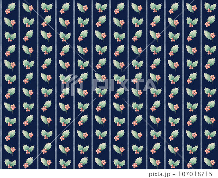 水彩風のヒイラギのイラストとストライプのパターン柄 107018715