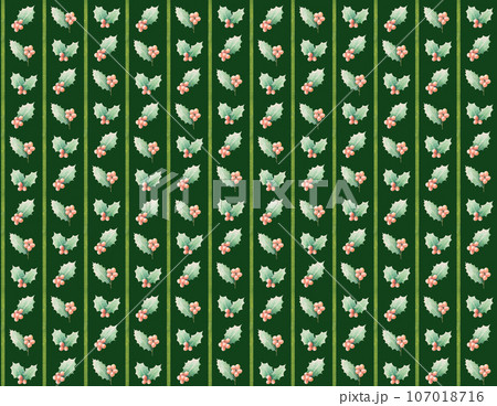 水彩風のヒイラギのイラストとストライプのパターン柄 107018716