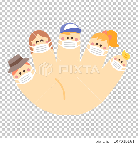 戴口罩的手指一家人 107019161