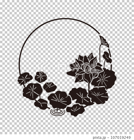 1本の蓮の花のフレーム（黒）のイラスト素材 [107019249] - PIXTA