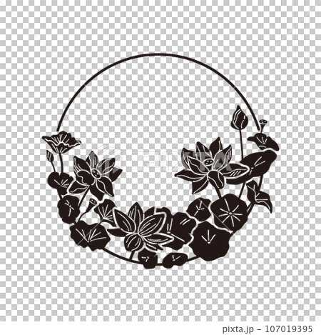 3本の蓮の花のフレーム（黒）のイラスト素材 [107019395] - PIXTA