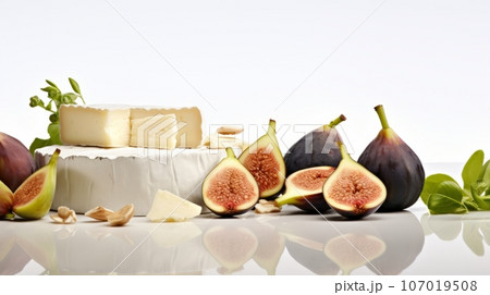 A delicate arrangement of figs and cheese, a balance of sweet and savory. 107019508
