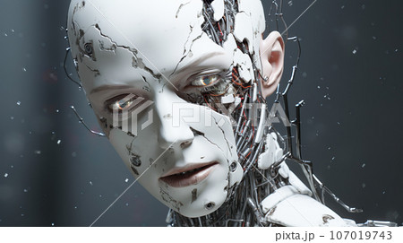 破壊されたアンドロイドの顔「AI生成画像」 107019743