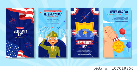Veterans Day Social Media Stories Flat Cartoon Hand Drawn Templates Background Illustration 107019850
