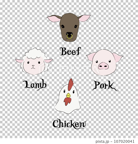 羊、豬、雞和牛插圖設定顏色 107020041