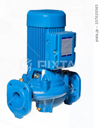 Single stage non self priming centrifugal circulation pump, isolated on white background. Single stage non self priming centrifugal circulation pump, isolated on white background. 107020565