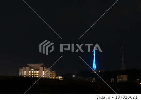 宮城県武道館と仙台スカイキャンドルの夜景(宮城県仙台市) 宮城県武道館と仙台スカイキャンドルの夜景(宮城県仙台市) 107020621