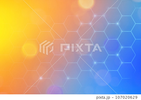 Data transfer and network concept. Orange dots on blue honeycomb cyberspace. 107020629